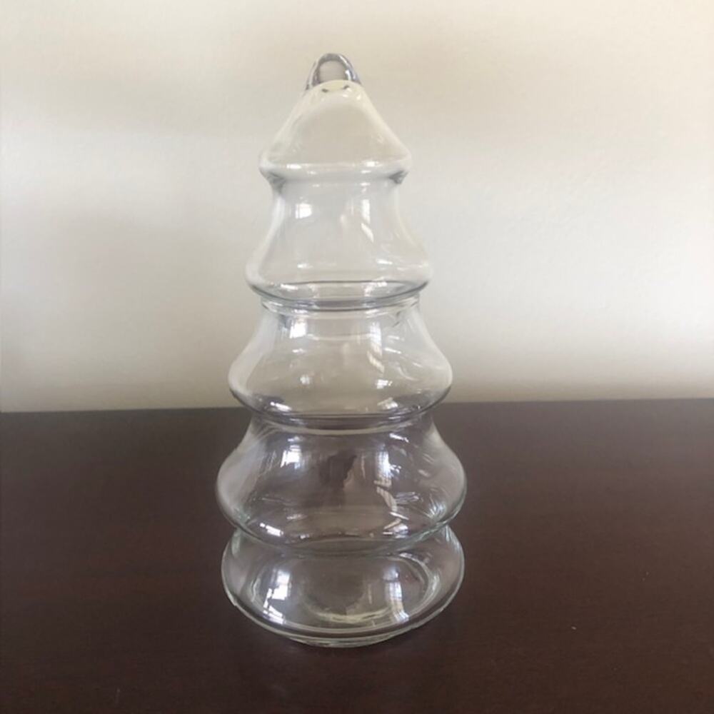 Vintage 8” Glass Christmas Tree Canister Jar